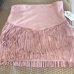 Altard state tassel fringe skirt, pink suede